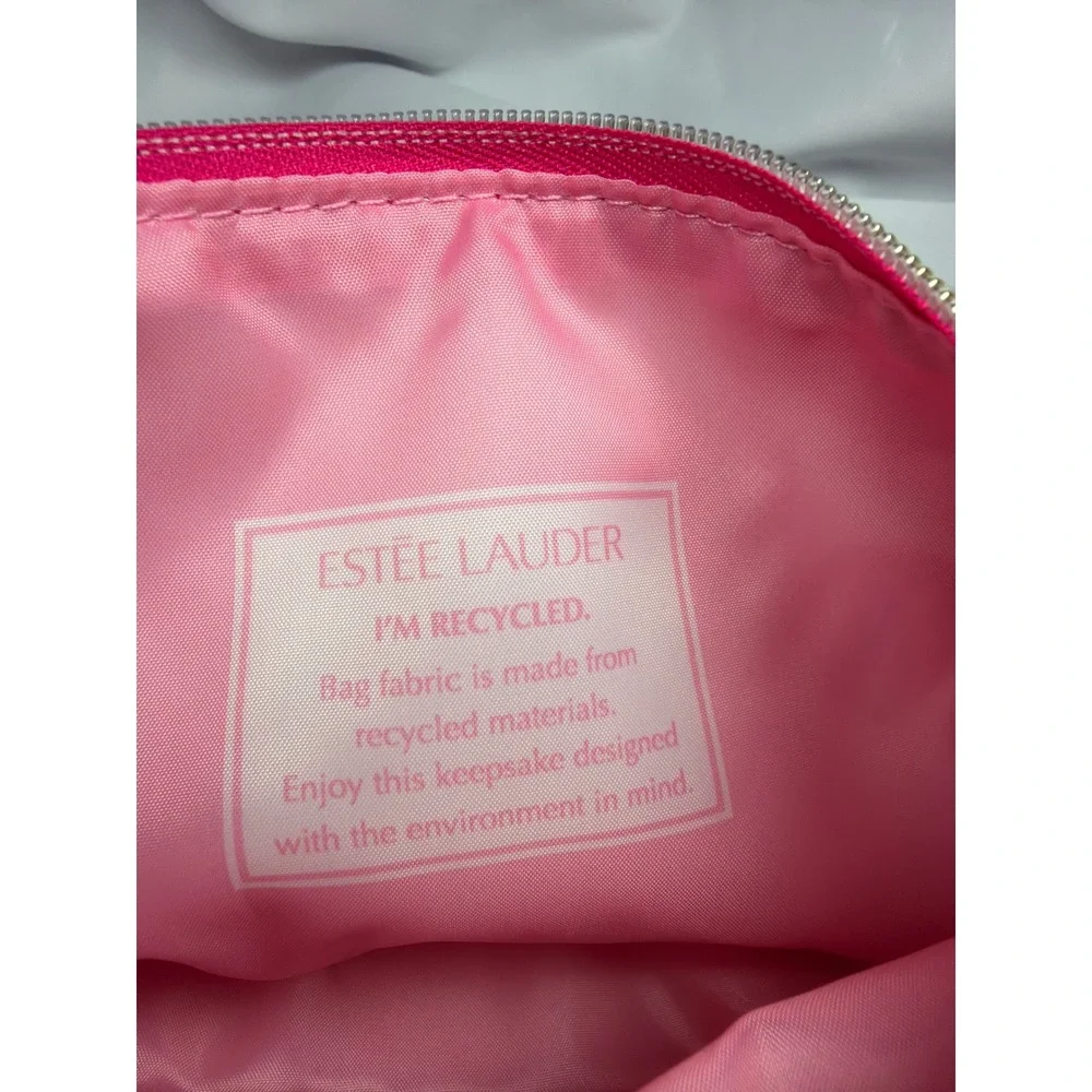 Estee Lauder Recycled Fabric Makeup Bag Womens OS Pink Leaf Pattern Travel Pouch